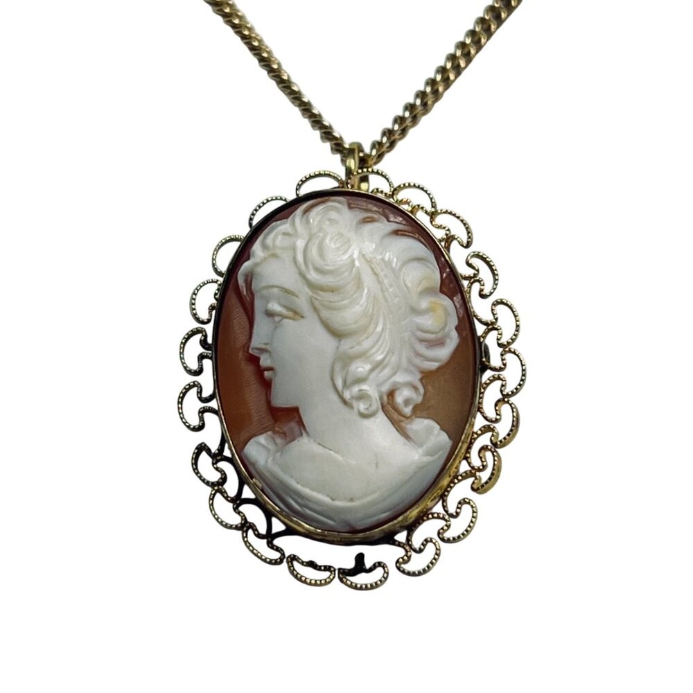 Curtis Creations 1/20 12K Gold Filled Necklace With Carved Cameo Pendant (5874) - Picture 2 of 5
